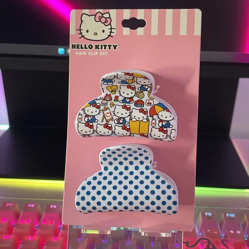 Hello Kitty Hair Claw Clip White Blue 2 Set Accessory Polka Dot 2023 Sanrio